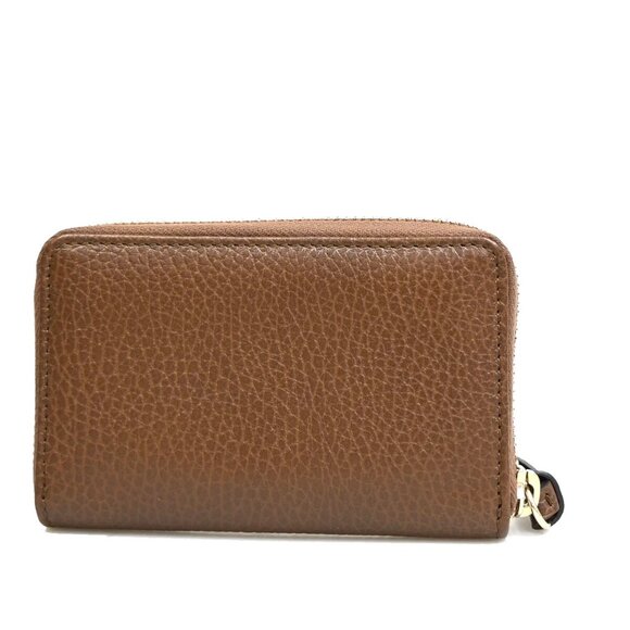 GUCCI Logo Zipper Mini Coin Case Wallet Leather Brown Gold Made In Italy